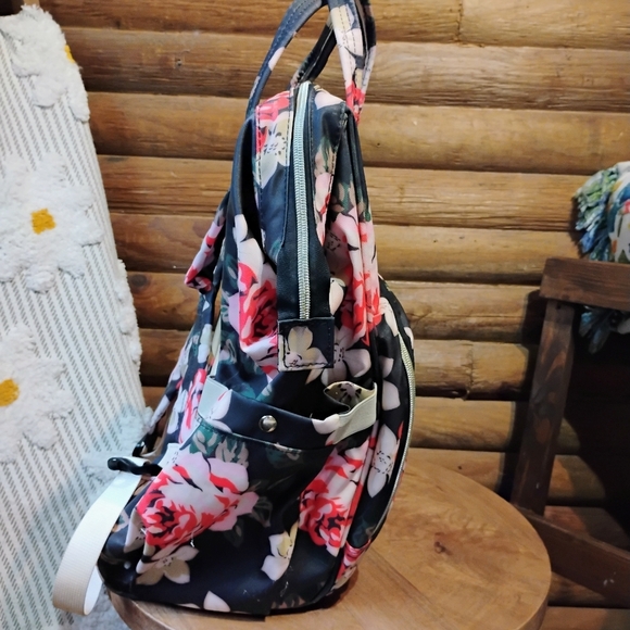 VSNOON Laptop Backpack Stylish College School Backpack with USB Black Pink Roses - Picture 5 of 13